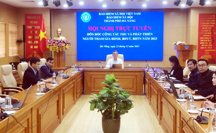 Điểm cầu Hội nghị trực tuyến Đôn đốc công tác thu và phát triển người tham gia BHXH-BHYT-BHTN năm 2023 tại Đà Nẵng