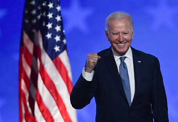Ứng viên Tổng thống của đảng Dân chủ Mỹ Joe Biden trong cuộc họp báo kết thúc Ngày Bầu cử, tại Wilmington, bang Delaware sáng 4/11/2020 (giờ địa phương). Ảnh: AFP/TTXVN