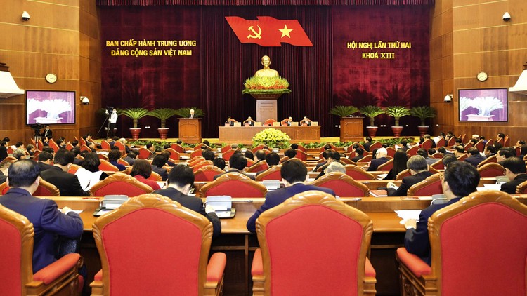 Toàn cảnh khai mạc Hội nghị lần thứ 2 Ban Chấp hành Trung ương Đảng khóa XIII. Ảnh: Quý Bắc