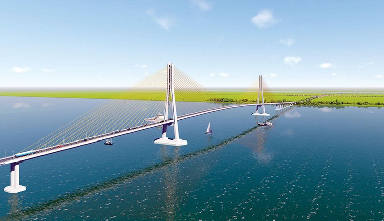 Cầu Đại Ngãi sẽ là cầu dây văng thứ 3 bắc qua sông Hậu. Ảnh mô hình