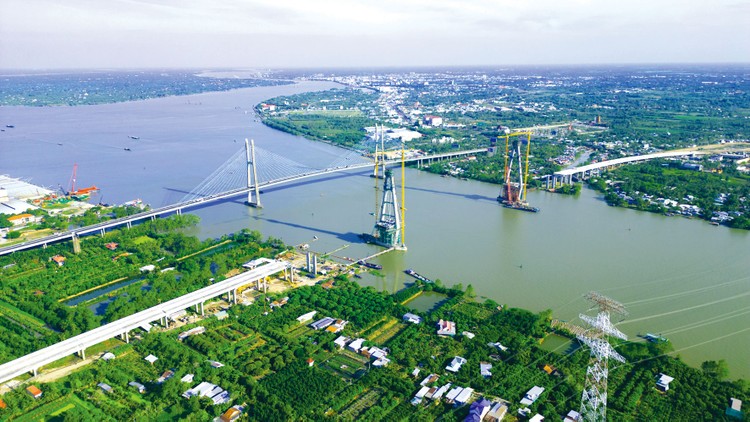 Cầu Mỹ Thuận 2 (tổng mức đầu tư hơn 5.000 tỷ đồng), gạch nối hệ thống cao tốc TP.HCM - Trung Lương, Trung Lương - Mỹ Thuận, Mỹ Thuận - Cần Thơ. Ảnh: Long Thịnh