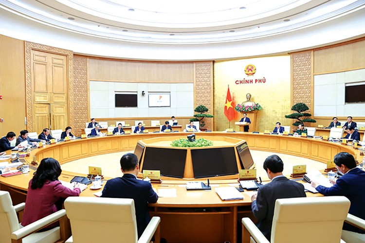 Thủ tướng Phạm Minh Chính chủ trì phiên họp Chính phủ chuyên đề xây dựng pháp luật tháng 4/2023. Ảnh: Quý Bắc