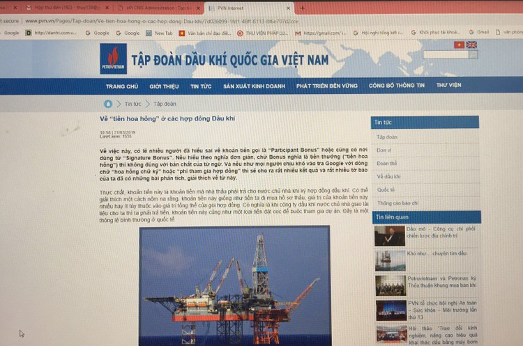 Ngày 21/3/2019, PVN thông tin về "tiền hoa hồng" ở các hợp đồng dầu khí