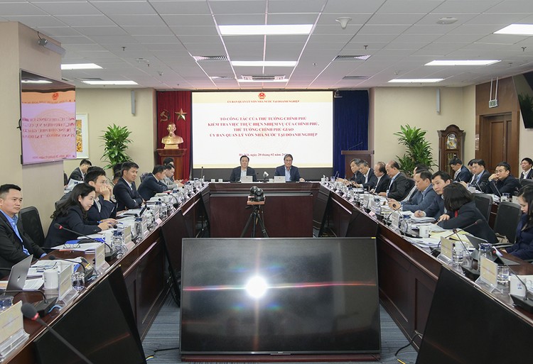 Tổ công tác của Thủ tướng Chính phủ làm việc với Ủy ban Quản lý vốn nhà nước tại doanh nghiệp ngày 20/2, tại Hà Nội (ảnh: NQ)
