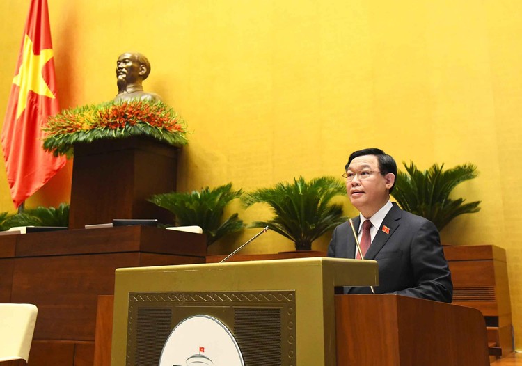 Chủ tịch Quốc hội Vương Đình Huệ phát biểu khai mạc Kỳ họp thứ nhất, Quốc hội khóa XV sáng ngày 20/7/2021, tại Hà Nội (ảnh: QH)