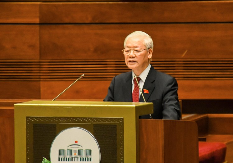Tổng Bí thư Nguyễn Phú Trọng phát biểu tại phiên khai mạc Kỳ họp thứ nhất, Quốc hội khóa XV sáng ngày 20/7, tại Hà Nội. Ảnh: QH