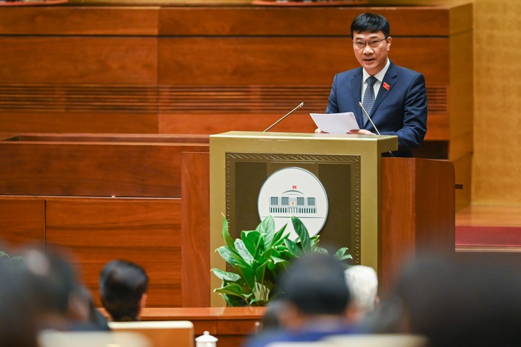 Chủ nhiệm Ủy ban Kinh tế của Quốc hội Vũ Hồng Thanh trình bày Báo cáo thẩm tra kết quả thực hiện kế hoạch phát triển kinh tế - xã hội năm 2022; dự kiến kế hoạch phát triển kinh tế - xã hội năm 2023 (ảnh: QH)